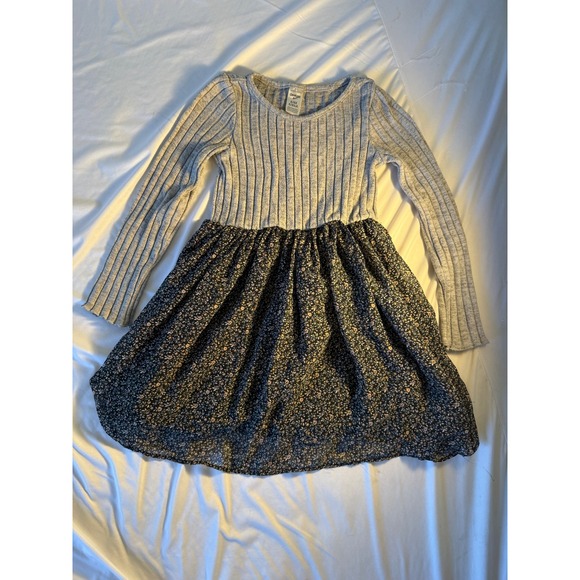 OshKosh B'gosh Other - OshKosh Bgosh Girls Gray Ribbed Knit Long Sleeve Floral Skirt Dress Size 6 6X